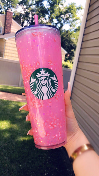 Starbucks Snowglobe New Pink drink Pink Tumbler  - Starbucks insulated glitter bling tumbler  24 oz 16 oz Free shipping Tumbler