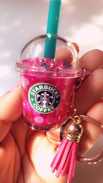 Iced Starbucks Dragonfruit Drink inspired keychain- Iced coffee keychain Free shipping DragonFruit drink lover gift keychain with tassel