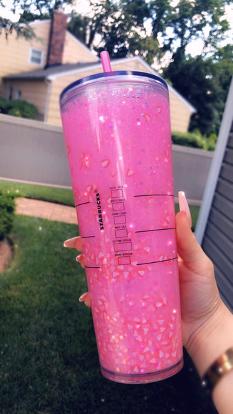 Starbucks Snowglobe New Pink drink Pink Tumbler  - Starbucks insulated glitter bling tumbler  24 oz 16 oz Free shipping Tumbler