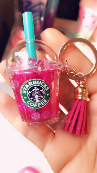 Iced Starbucks Dragonfruit Drink inspired keychain- Iced coffee keychain Free shipping DragonFruit drink lover gift keychain with tassel