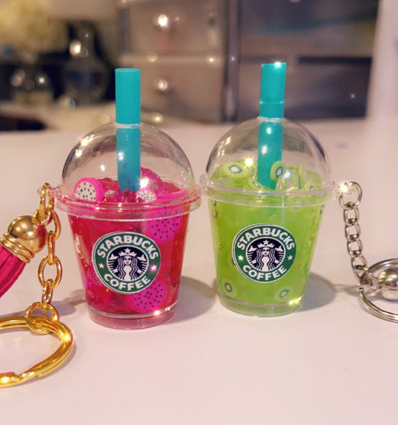 Iced StarbucksKiwi Starfruit Drink inspired keychain- coffee keychain Free shipping Kiwi Starfruit drink lover gift keychain with tassel