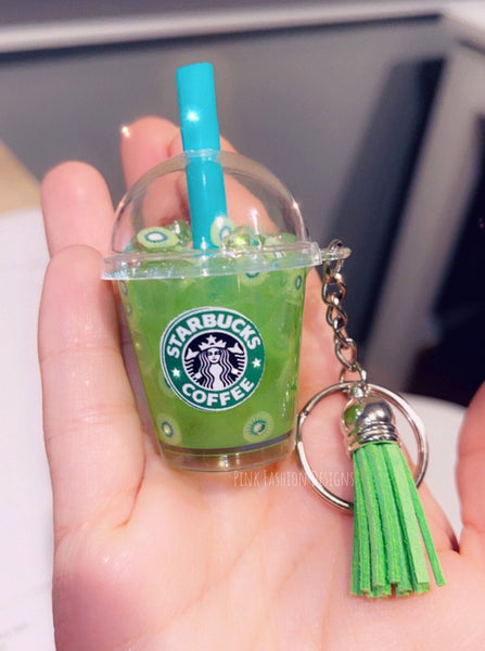 Iced StarbucksKiwi Starfruit Drink inspired keychain- coffee keychain Free shipping Kiwi Starfruit drink lover gift keychain with tassel
