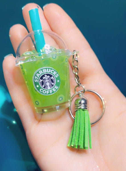 Iced StarbucksKiwi Starfruit Drink inspired keychain- coffee keychain Free shipping Kiwi Starfruit drink lover gift keychain with tassel