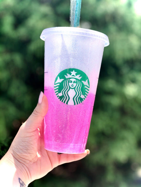 Starbucks Light Pink Ombre Glittered Customized Cup