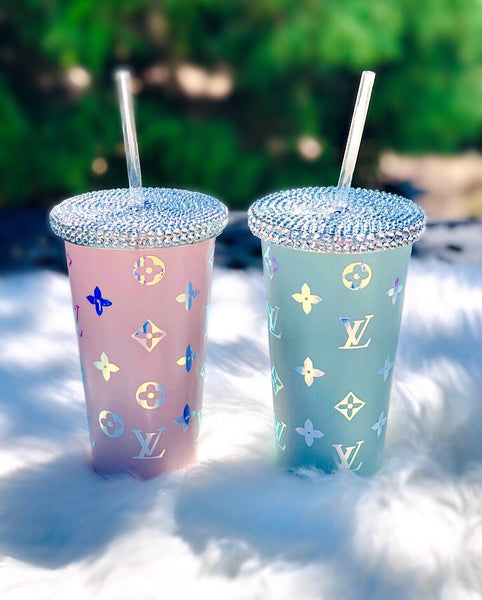 Fashion Inspired Rhinestone Tumbler Blush