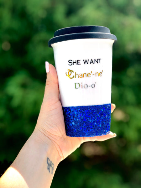 She want Chanay-nay Glitter Tumbler Mug