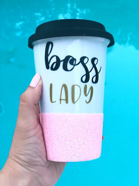 Pink Glitter Boss Lady Ceramic Tumbler