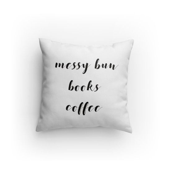 Messy Bun Books Coffee Decorative Pillow - Pink Fashion Nyc