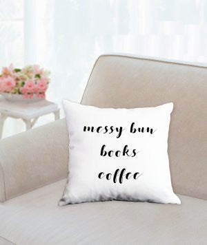 Messy Bun Books Coffee Decorative Pillow - Pink Fashion Nyc