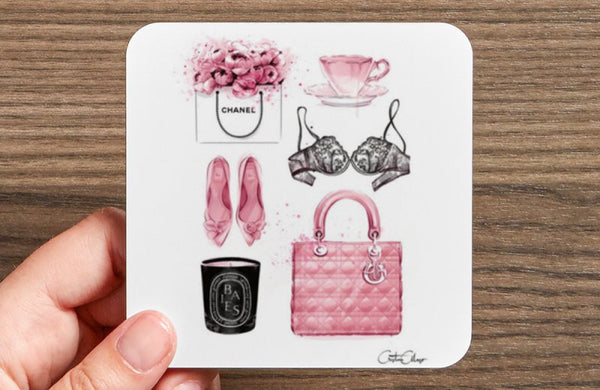Little Necessaries Illustration Coaster Set - Pink Fashion Nyc